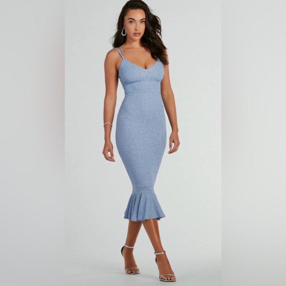 Marlee Lace-Up Mermaid Glitter Midi Formal Dress